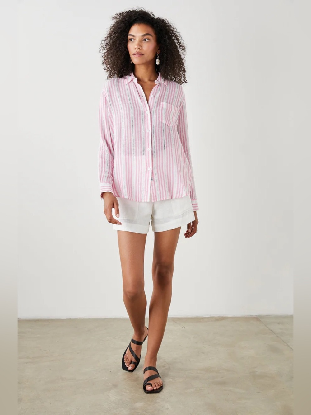 Rails Charli Shirt Kokomo Stripe pink and white size large